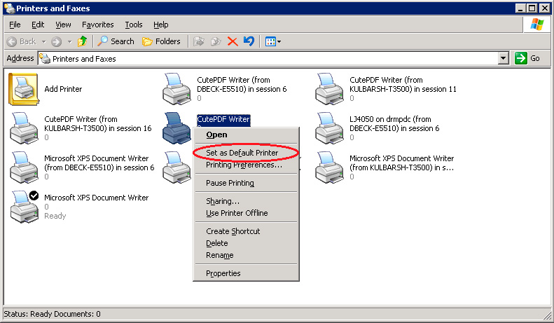 windows terminal server printers